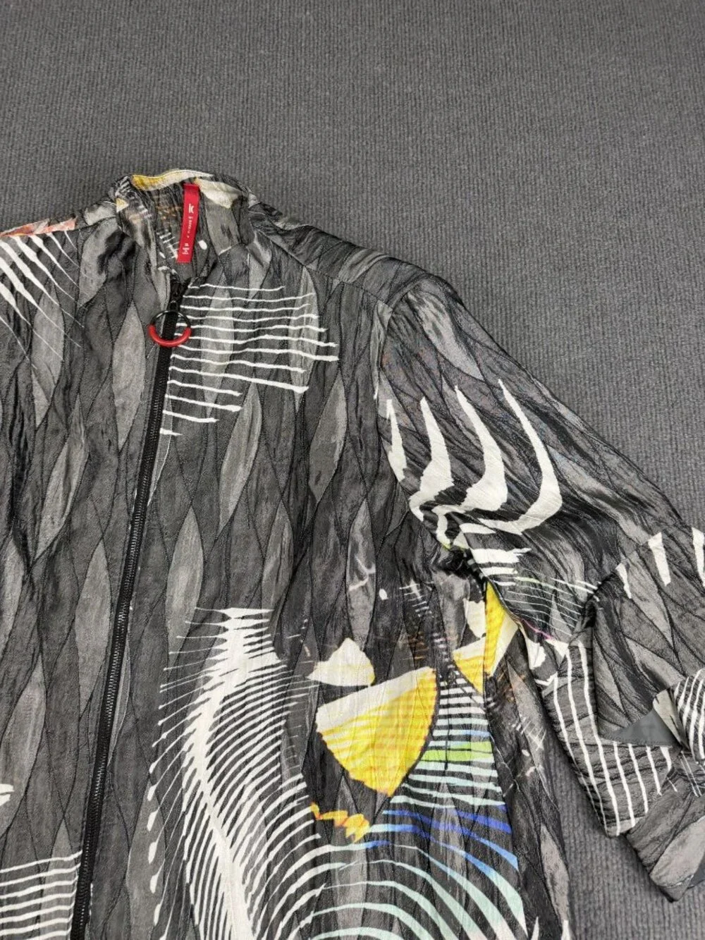 IC Collection Zip-Up Jacket With Ruffled Sleeves - Abstract Print - Womens XL
